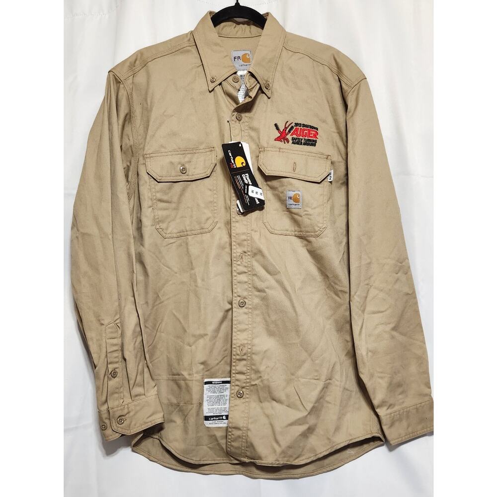 Carhartt FR Shirt Men's M Khaki Flame Resistant Long Sleeve NWT Embroidered